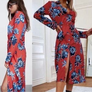 Zara Long Sleeve Dress in Red and Blue Floral